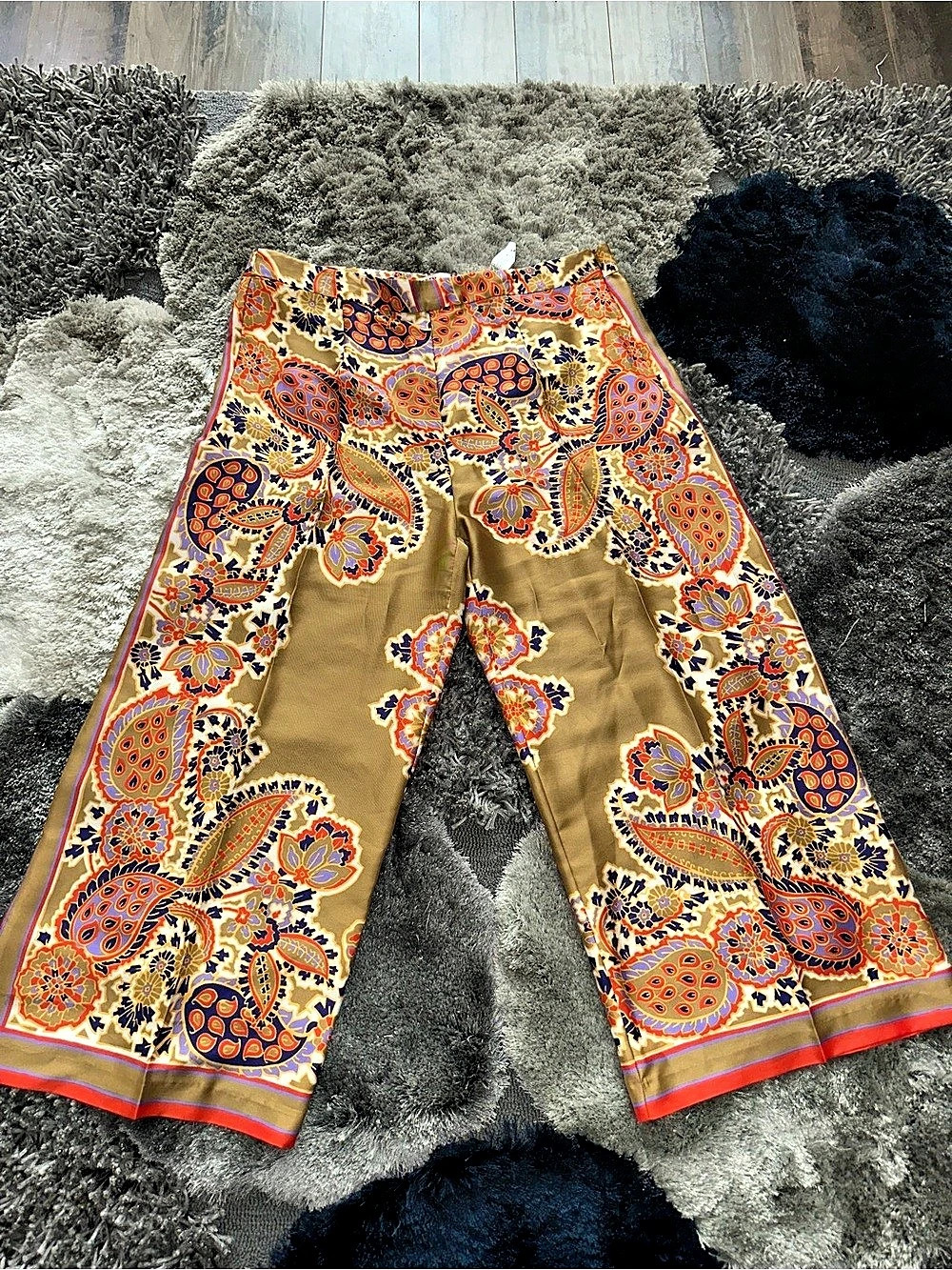 NWT Zara XXL Paisley Wide Leg Pants Satin Scarf Print Palazzo Trousers